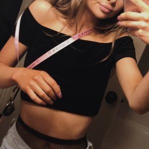 Black velvet off the shoulder top